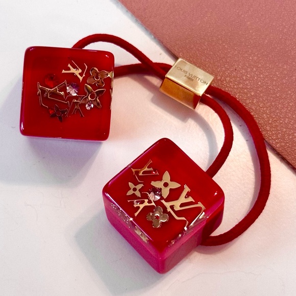 Louis Vuitton Inclusion Cube Hair Tie Pink or Red - Picture 6 of 7